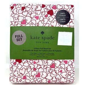💕 Kate Spade Red Pink Heart Print Sheet Set ~ FULL